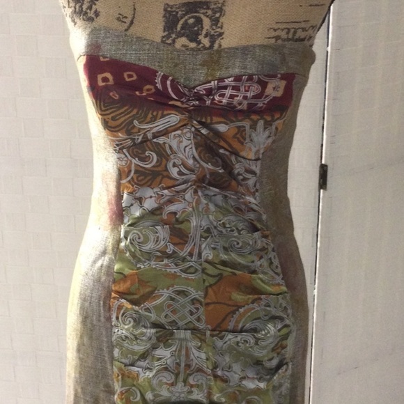 Strapless Dress by Nicole Miller size 8 color gold sliver and orange silk. #203 - Picture 4 of 8